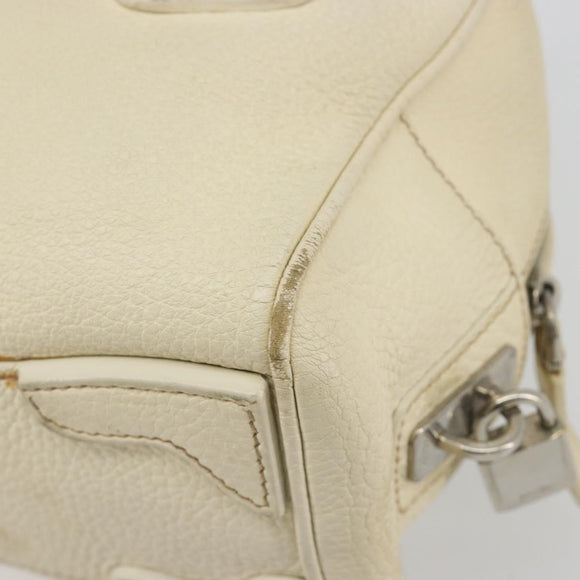 PRADA Hand Bag Leather Ivory Silver Auth 195183