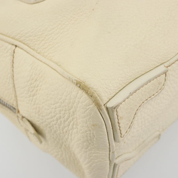 PRADA Hand Bag Leather Ivory Silver Auth 195183