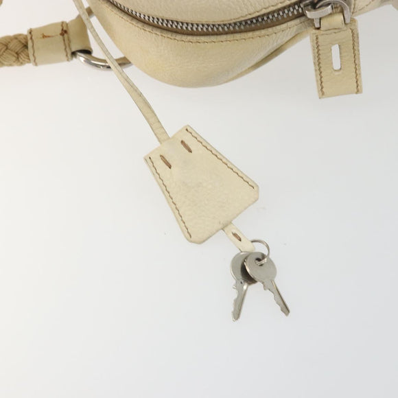 PRADA Hand Bag Leather Ivory Silver Auth 195183