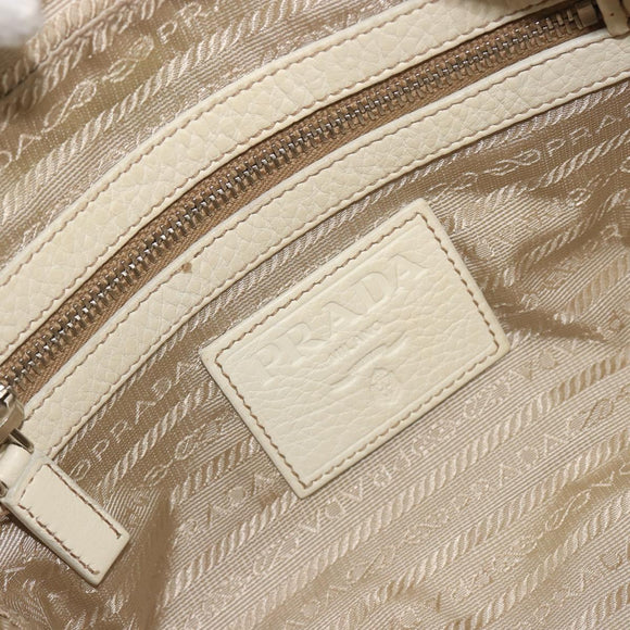 PRADA Hand Bag Leather Ivory Silver Auth 195183