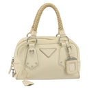 PRADA Hand Bag Leather Ivory Silver Auth 195183-13