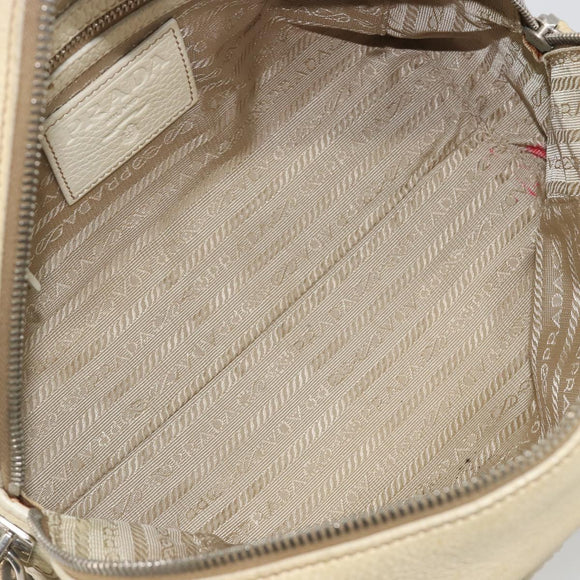PRADA Hand Bag Leather Ivory Silver Auth 195183