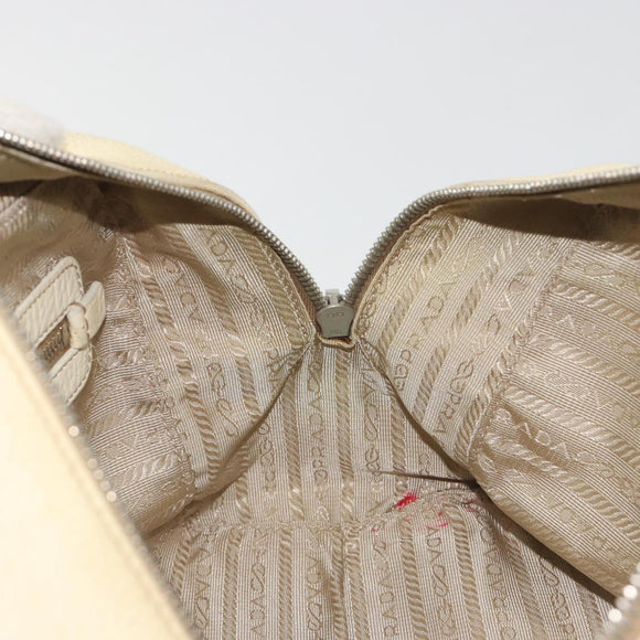 PRADA Hand Bag Leather Ivory Silver Auth 195183