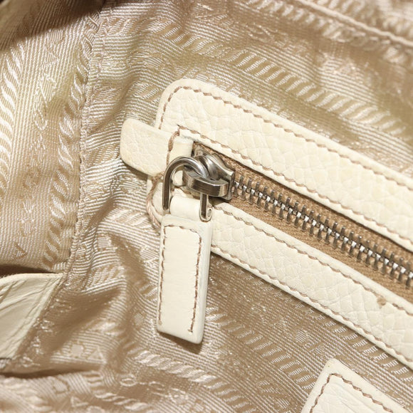 PRADA Hand Bag Leather Ivory Silver Auth 195183