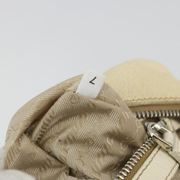 PRADA Hand Bag Leather Ivory Silver Auth 195183