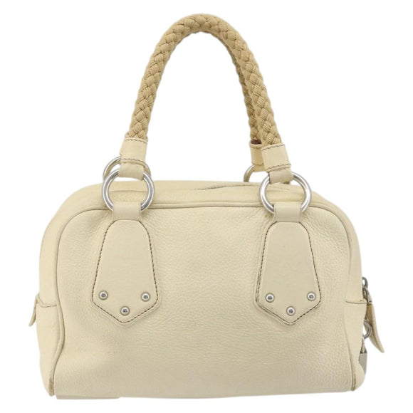 PRADA Hand Bag Leather Ivory Silver Auth 195183