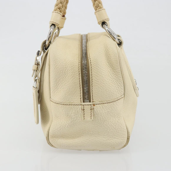 PRADA Hand Bag Leather Ivory Silver Auth 195183
