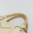 PRADA Hand Bag Leather Ivory Silver Auth 195183-14