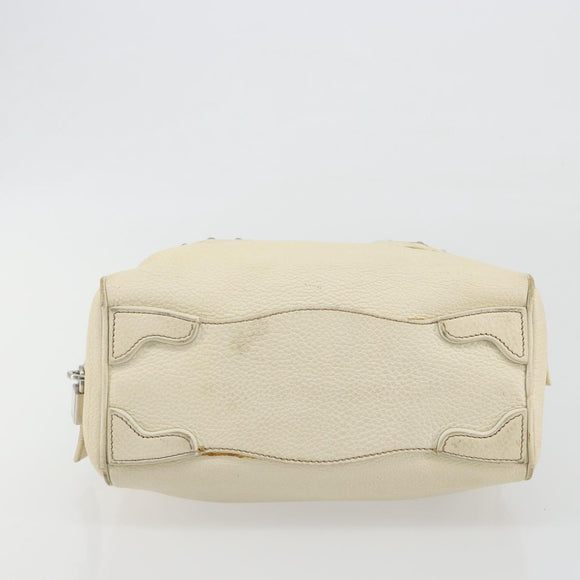 PRADA Hand Bag Leather Ivory Silver Auth 195183