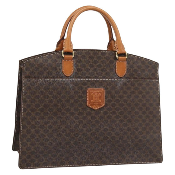 CELINE Macadam Canvas Hand Bag PVC Leather Brown Gold Auth 195189A