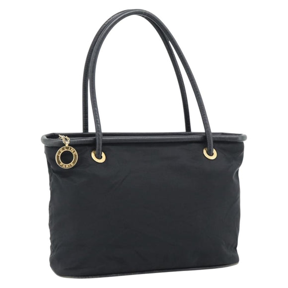 CELINE Hand Bag Nylon Black Gold Auth 195193