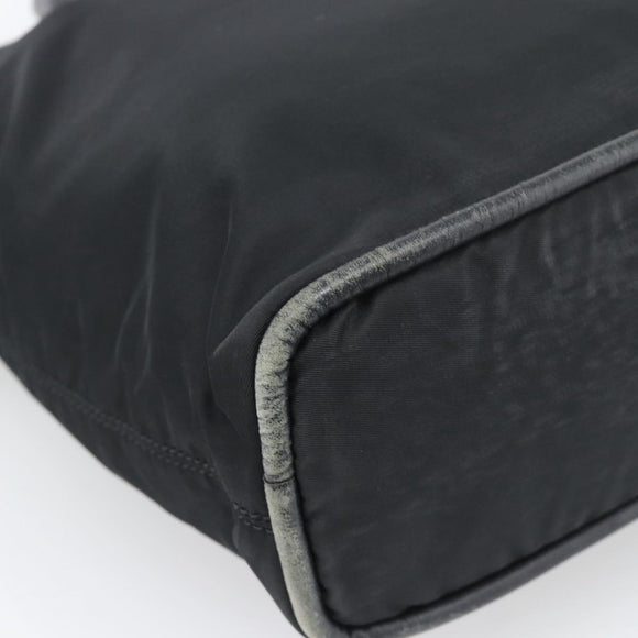 CELINE Hand Bag Nylon Black Gold Auth 195193
