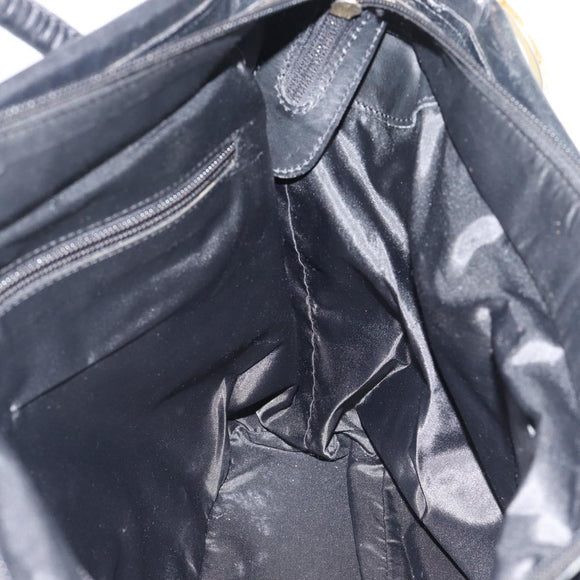 CELINE Hand Bag Nylon Black Gold Auth 195193