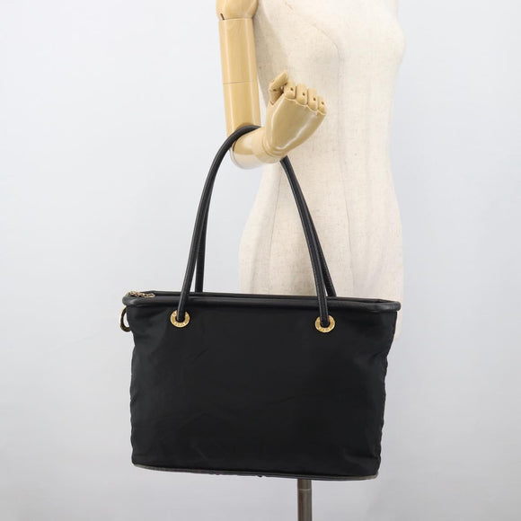 CELINE Hand Bag Nylon Black Gold Auth 195193