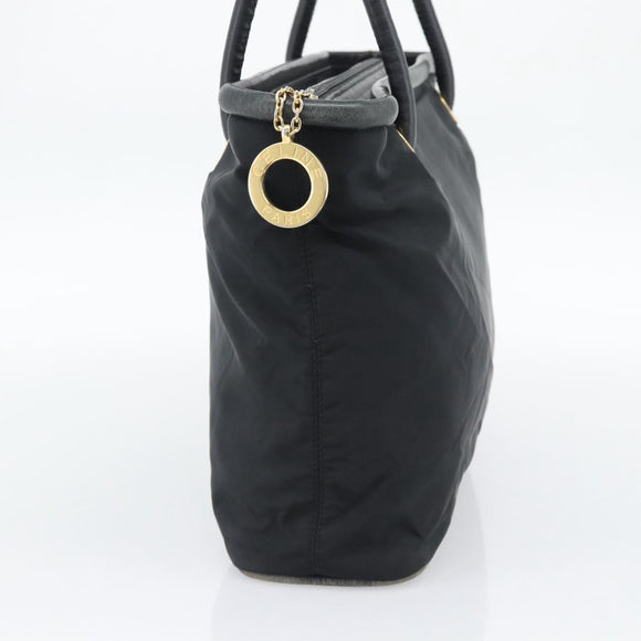 CELINE Hand Bag Nylon Black Gold Auth 195193