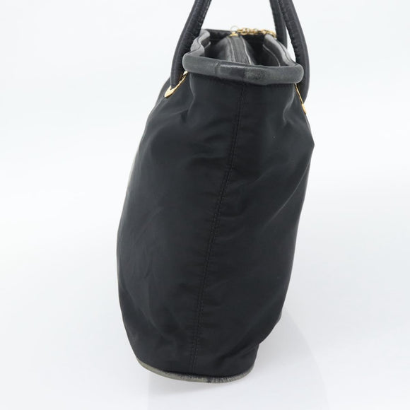 CELINE Hand Bag Nylon Black Gold Auth 195193