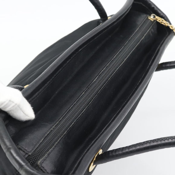 CELINE Hand Bag Nylon Black Gold Auth 195193