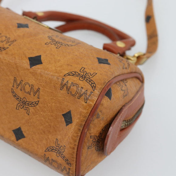 MCM Vicetos Logogram Hand Bag PVC Leather 2way White Gold Auth 195198