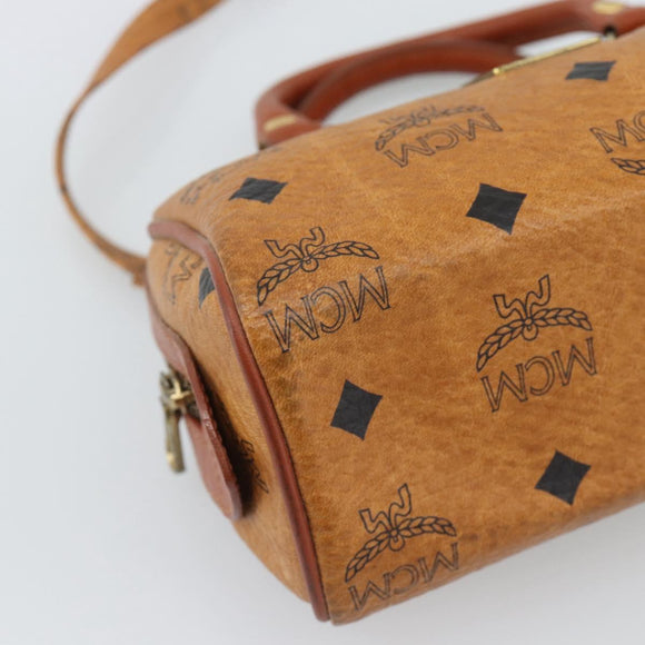 MCM Vicetos Logogram Hand Bag PVC Leather 2way White Gold Auth 195198