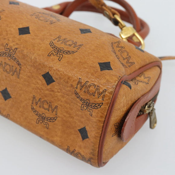 MCM Vicetos Logogram Hand Bag PVC Leather 2way White Gold Auth 195198
