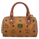 MCM Vicetos Logogram Hand Bag PVC Leather 2way White Gold Auth 195198-13