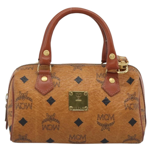 MCM Vicetos Logogram Hand Bag PVC Leather 2way White Gold Auth 195198