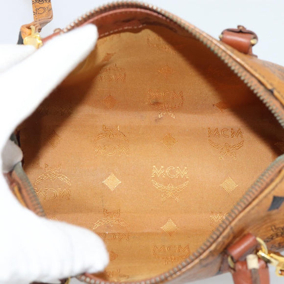 MCM Vicetos Logogram Hand Bag PVC Leather 2way White Gold Auth 195202