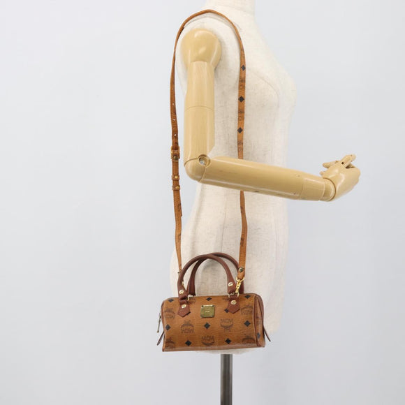 MCM Vicetos Logogram Hand Bag PVC Leather 2way White Gold Auth 195202