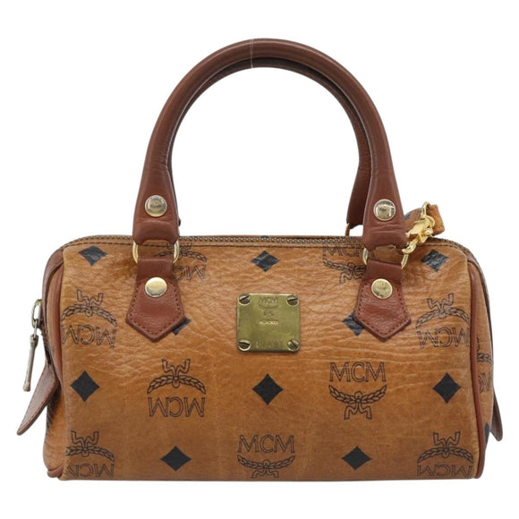 MCM Vicetos Logogram Hand Bag PVC Leather 2way White Gold Auth 195202