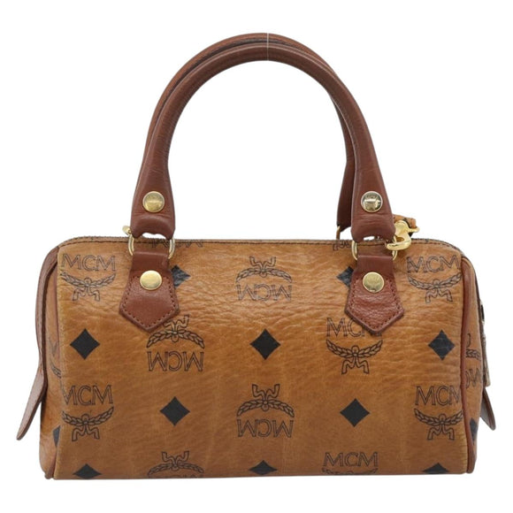 MCM Vicetos Logogram Hand Bag PVC Leather 2way White Gold Auth 195202