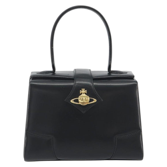 Vivienne Westwood Hand Bag Leather Black Gold Auth 195203A