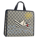 GUCCI GG Supreme Hand Bag PVC Navy Gold Auth 195213M-1