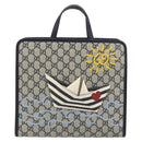 GUCCI GG Supreme Hand Bag PVC Navy Gold Auth 195213M-2