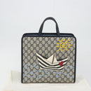 GUCCI GG Supreme Hand Bag PVC Navy Gold Auth 195213M-23