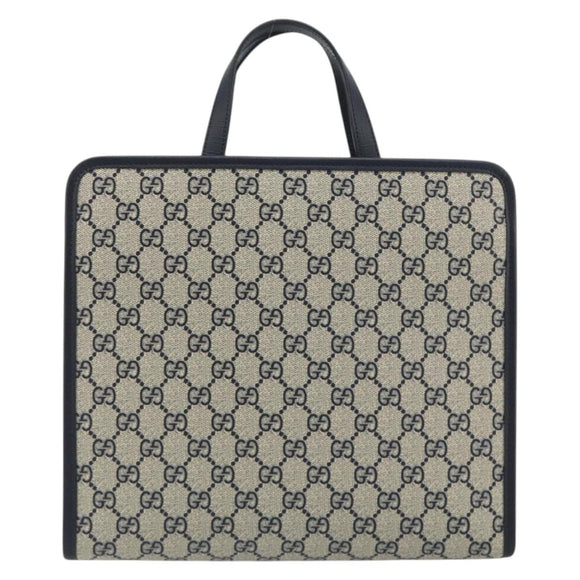 GUCCI GG Supreme Hand Bag PVC Navy Gold Auth 195213M