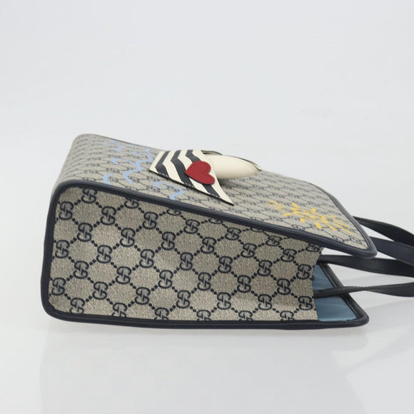 GUCCI GG Supreme Hand Bag PVC Navy Gold Auth 195213M