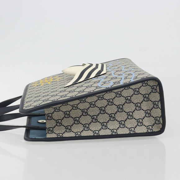 GUCCI GG Supreme Hand Bag PVC Navy Gold Auth 195213M