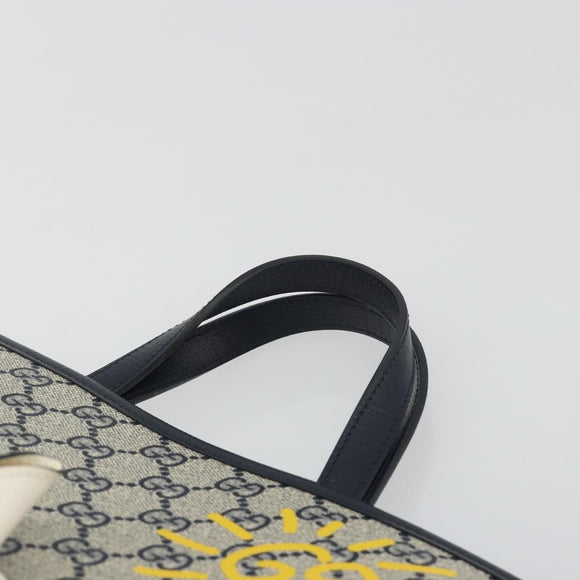 GUCCI GG Supreme Hand Bag PVC Navy Gold Auth 195213M