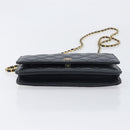 CHANEL Chain Wallet Matelasse Bag Caviar Skin Black Gold CC Auth 195222V-5