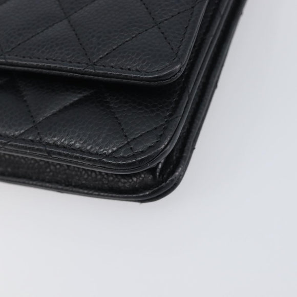 CHANEL Chain Wallet Matelasse Bag Caviar Skin Black Gold CC Auth 195222V