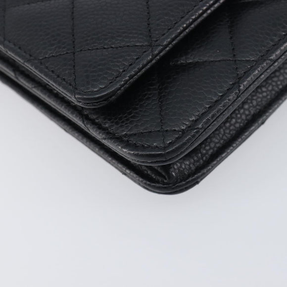 CHANEL Chain Wallet Matelasse Bag Caviar Skin Black Gold CC Auth 195222V