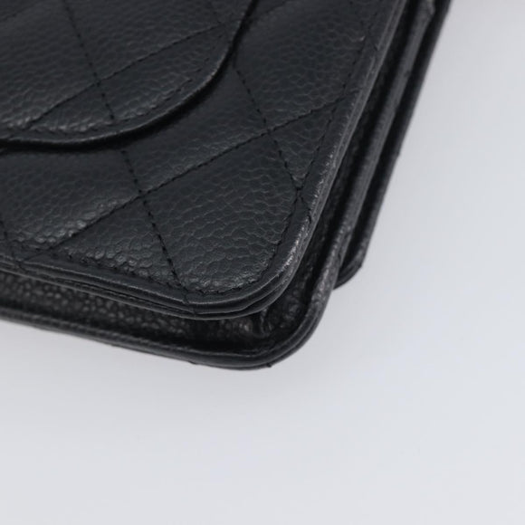 CHANEL Chain Wallet Matelasse Bag Caviar Skin Black Gold CC Auth 195222V