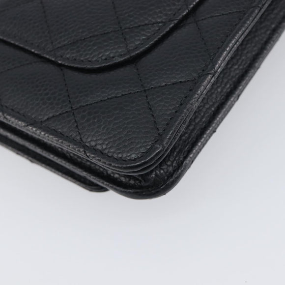 CHANEL Chain Wallet Matelasse Bag Caviar Skin Black Gold CC Auth 195222V