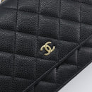 CHANEL Chain Wallet Matelasse Bag Caviar Skin Black Gold CC Auth 195222V-18