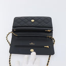 CHANEL Chain Wallet Matelasse Bag Caviar Skin Black Gold CC Auth 195222V-10