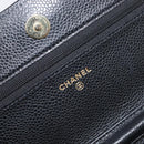 CHANEL Chain Wallet Matelasse Bag Caviar Skin Black Gold CC Auth 195222V-19