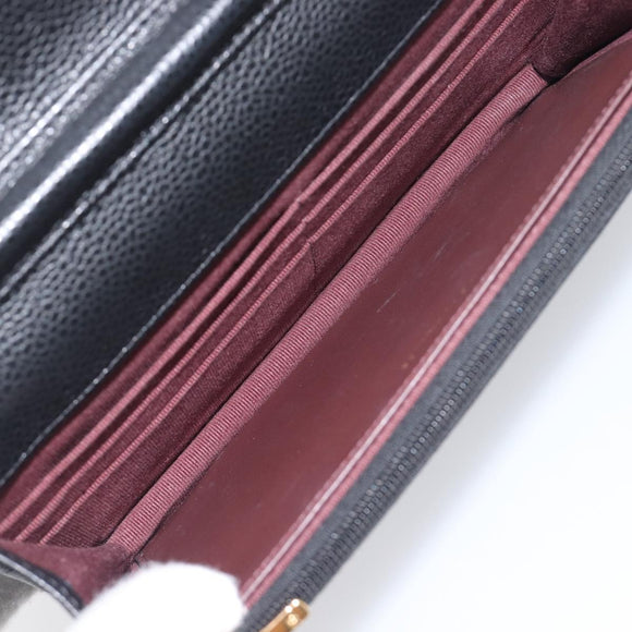 CHANEL Chain Wallet Matelasse Bag Caviar Skin Black Gold CC Auth 195222V