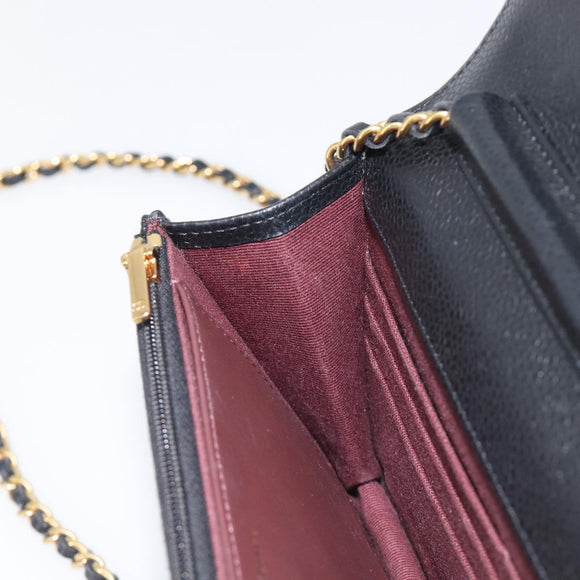 CHANEL Chain Wallet Matelasse Bag Caviar Skin Black Gold CC Auth 195222V