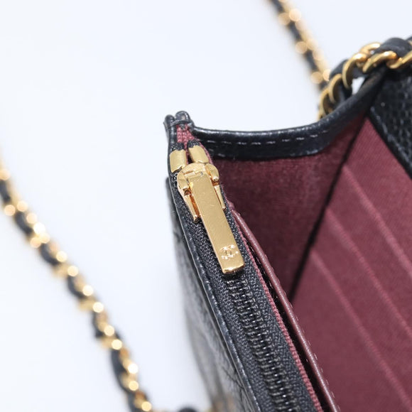 CHANEL Chain Wallet Matelasse Bag Caviar Skin Black Gold CC Auth 195222V