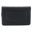 CHANEL Chain Wallet Matelasse Bag Caviar Skin Black Gold CC Auth 195222V-2